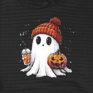 Halloween Ghost Trick or Treat Black Textured Pullover Hoodie Size Large 44